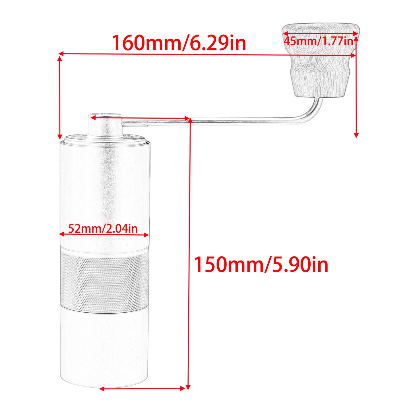 Portable Manual Coffee Grinder Adjustable Aluminum + Stainless Steel Detachable