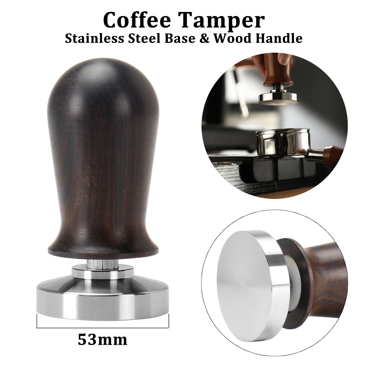 Wood Handle Coffee Tamper Espresso Tamper With Spring (51mm 53mm 58mm)