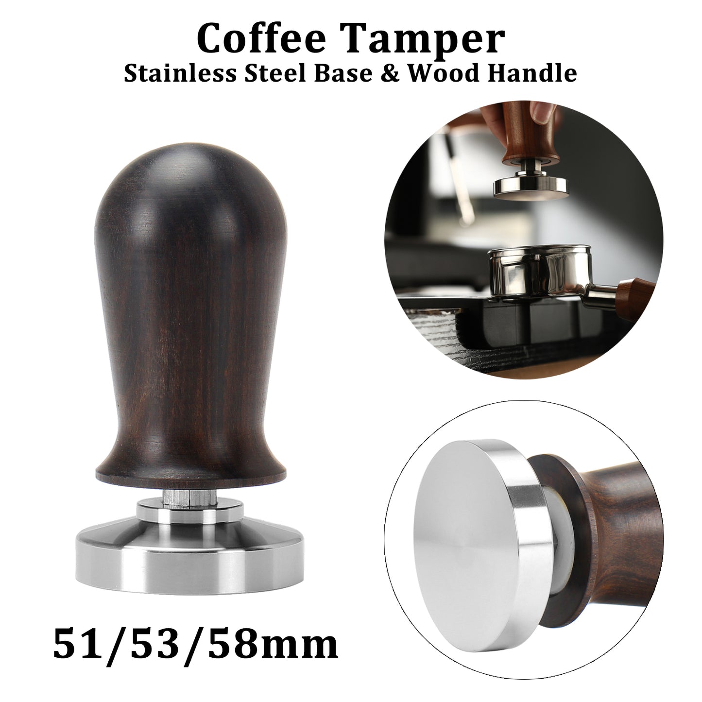 Wood Handle Coffee Tamper Espresso Tamper With Spring (51mm 53mm 58mm)