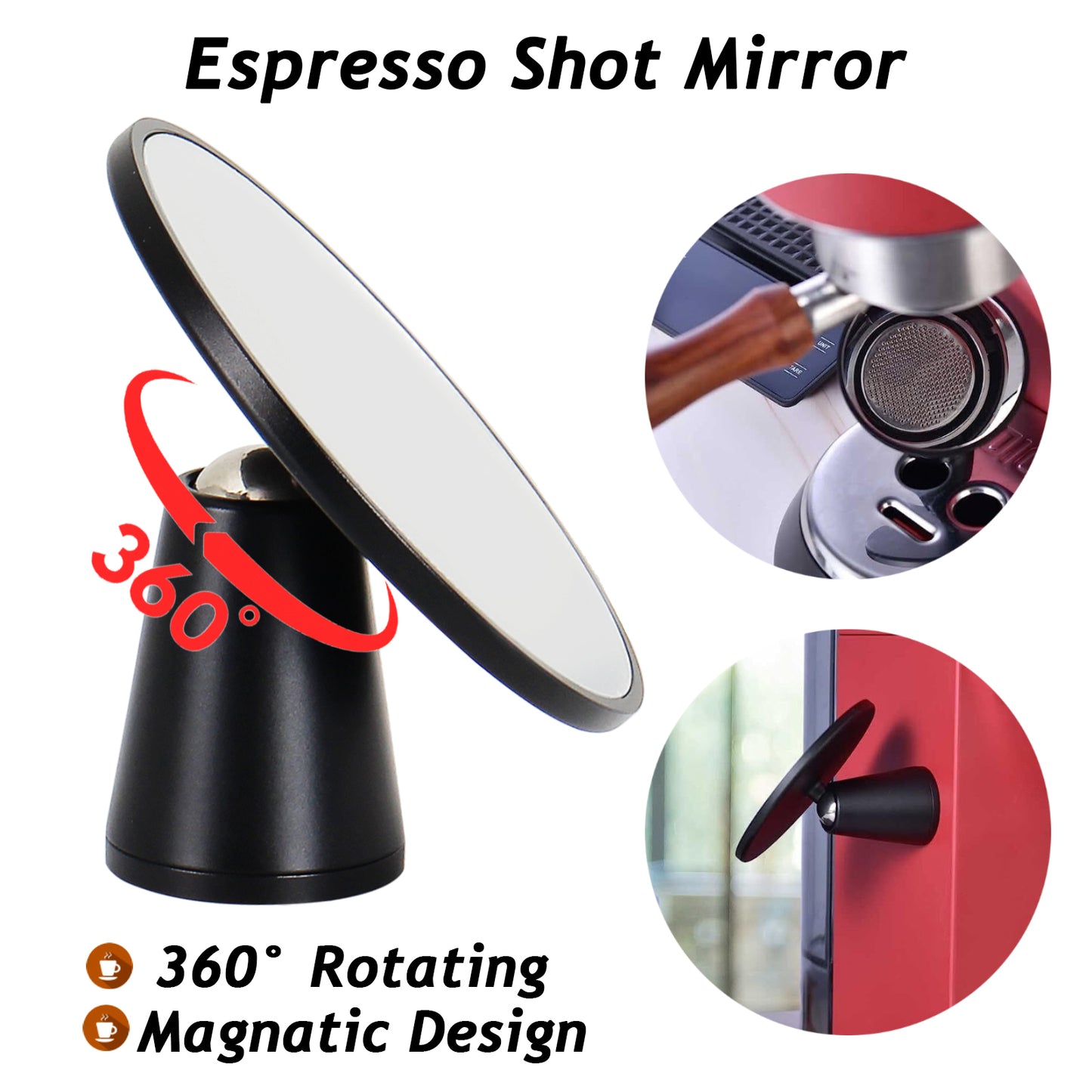 Magnetic Espresso Shot Mirror Adjustable Coffee Observation Reflective W/Base