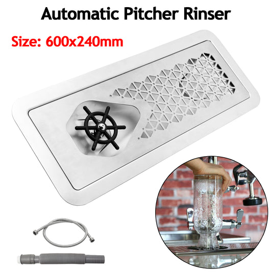 Automatic Glass Rinser Stainless Steel Pitcher Beer Coffee Cup Washer w/Drain Tray