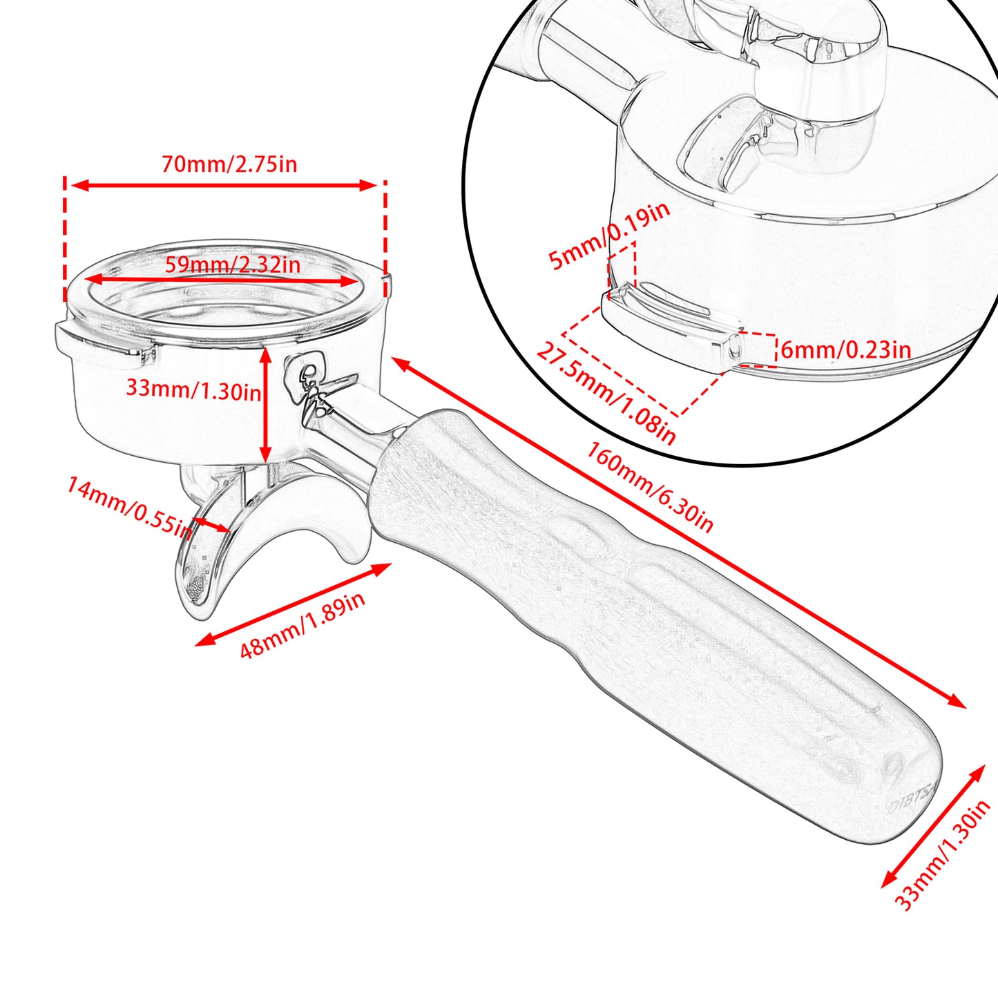 58mm Portafilter For LaMarzocco Espresso Coffee Machine Double Spout Wood Handle