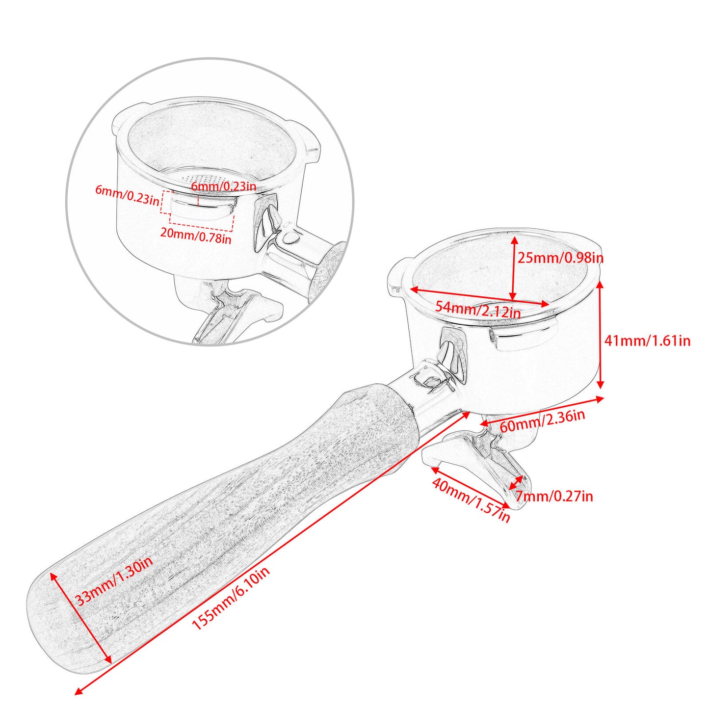 54mm Portafilter For Breville Espresso Coffee Machines Double Spout Wood Handle
