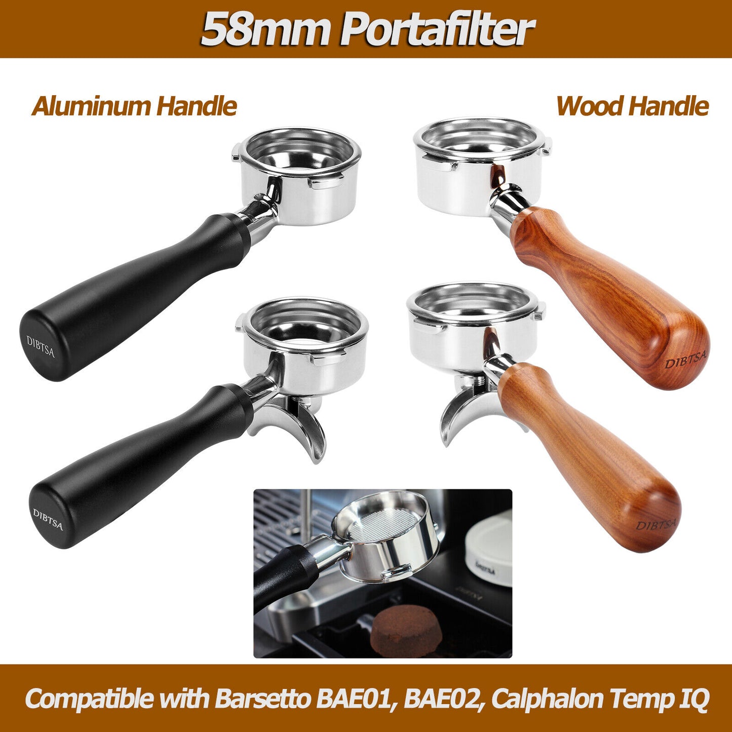 58mm Espresso Coffee Portafilter For Barsetto BAE01 BAE02 Calphalon Temp IQ