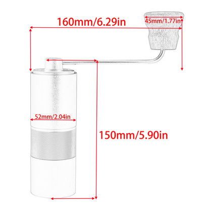Portable Manual Coffee Grinder Adjustable Aluminum + Stainless Steel Detachable