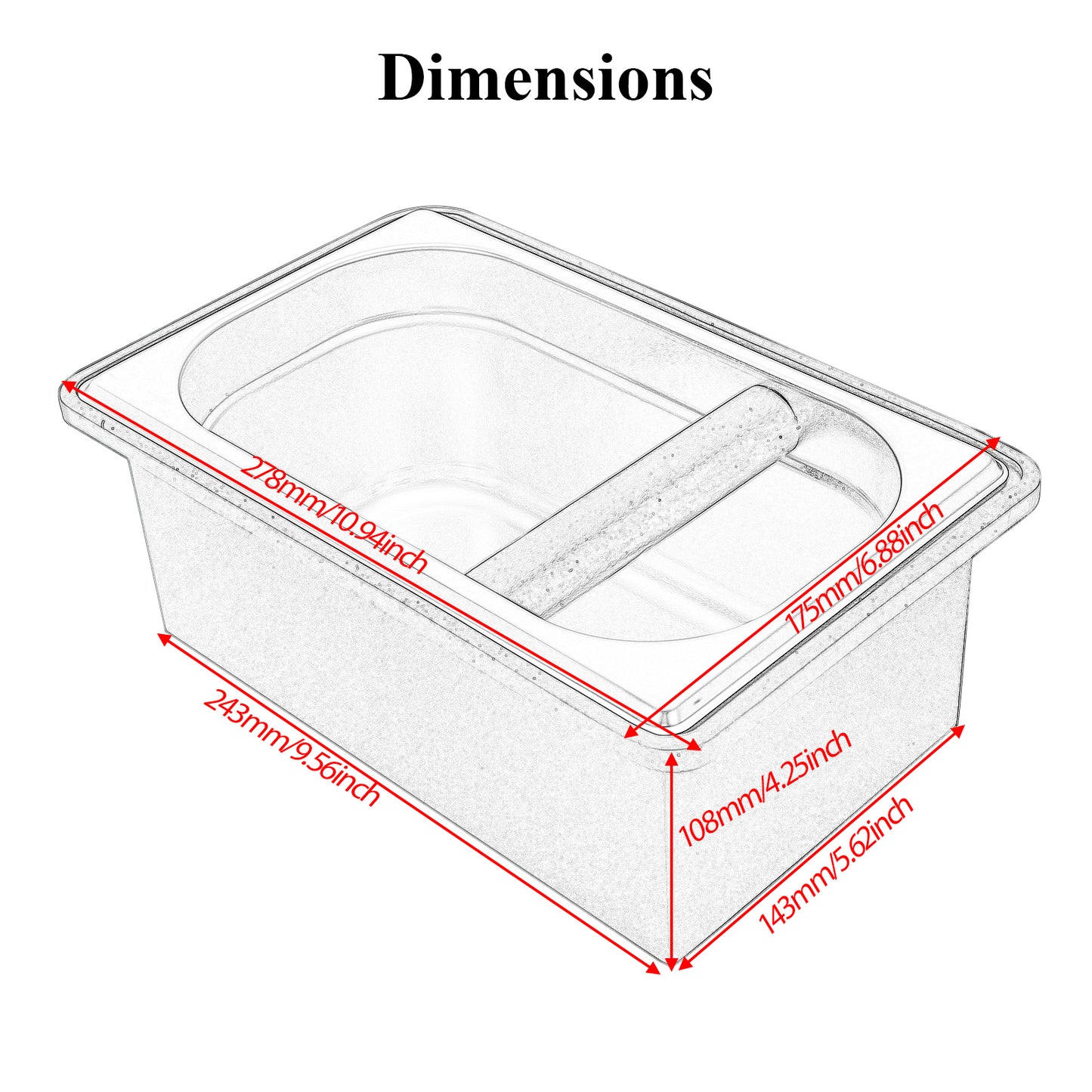 278 x 175 x 108 mm Espresso Grounds Knock Box Coffee Residue Puck Waste Container