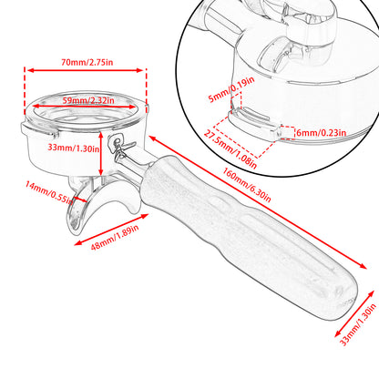 58mm Portafilter For LaMarzocco Espresso Coffee Machine Double Spout Wood Handle