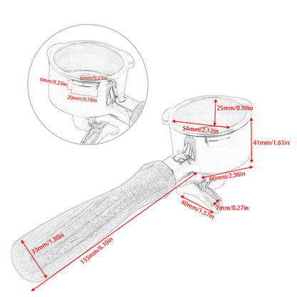 54mm Portafilter For Breville Espresso Coffee Machines Double Spout Wood Handle